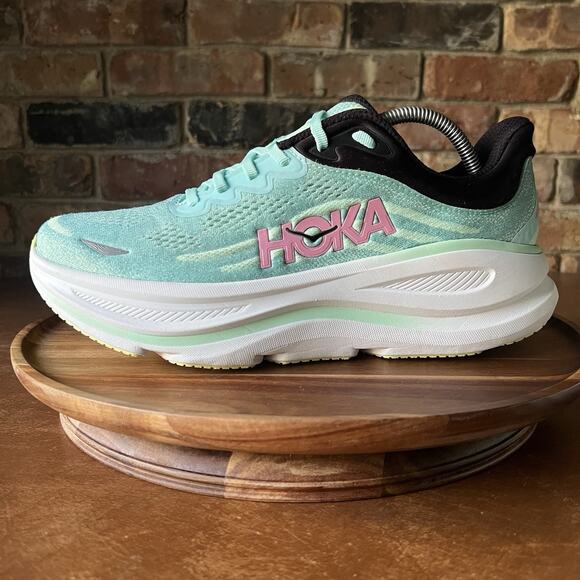 Hoka One One Bondi 9 Max Cushion Pink Green Women's 11 Running Shoes Sneakers - Picture 1 of 16